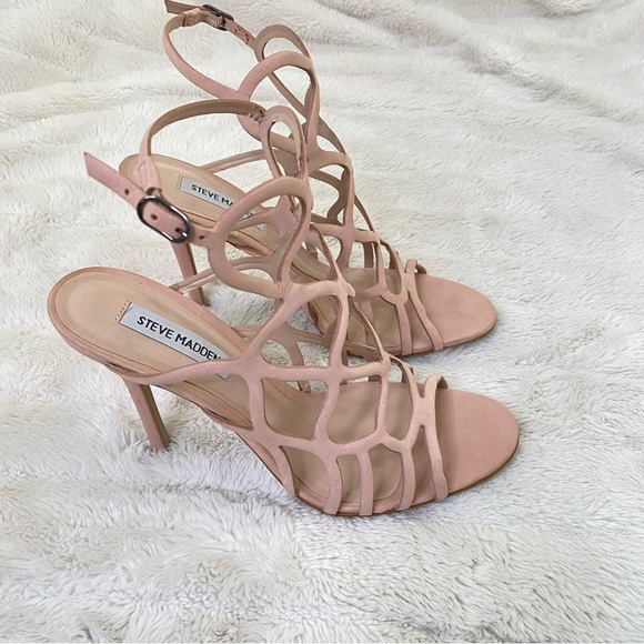 Steve Madden Neutral Beige Cutout Cage Strappy Heels Size 8.5 - Picture 6 of 14
